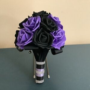 Black rose and accent color rose wedding bouquet